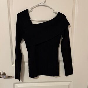 Off-the-Shoulder Black Ribbed Sweater